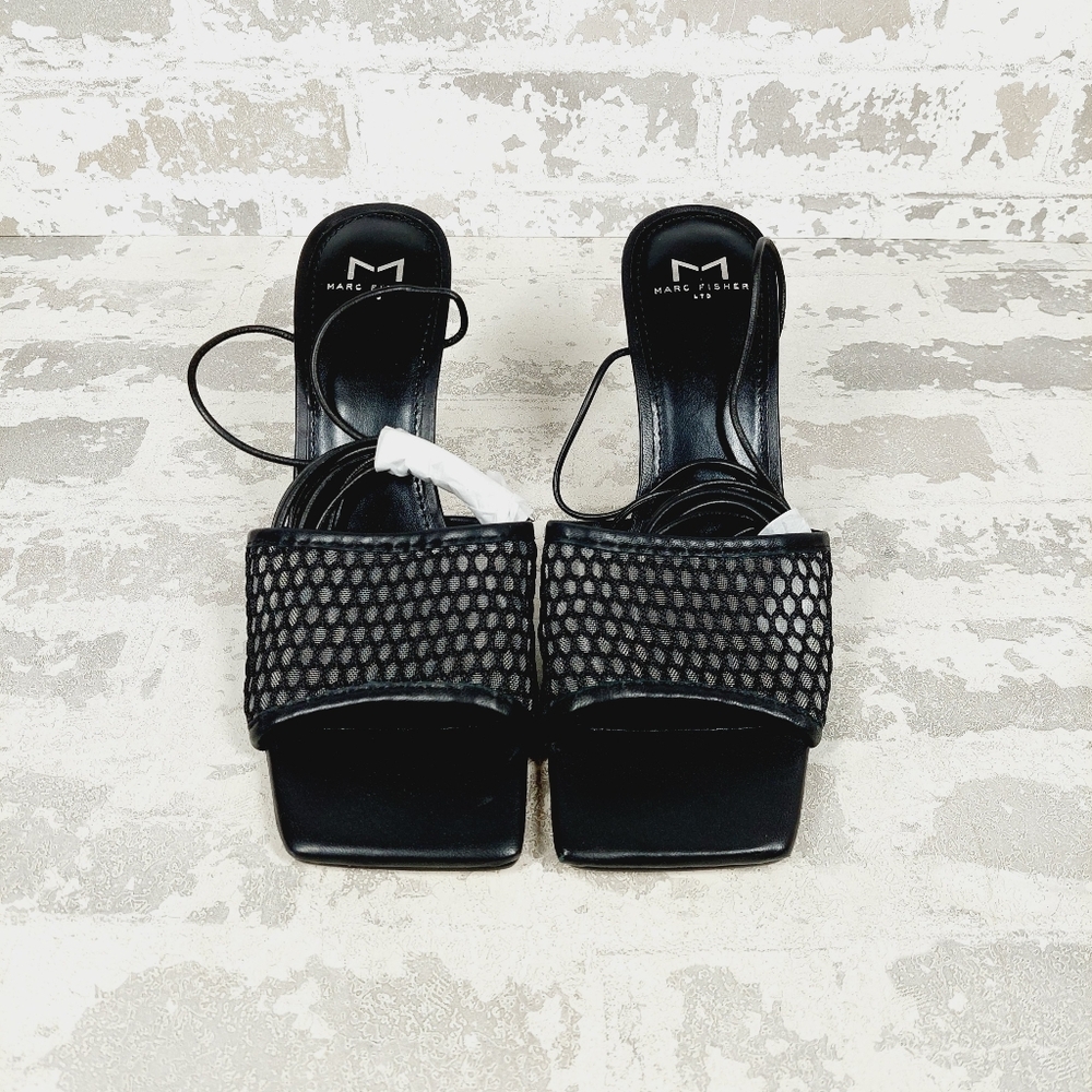 NEW Marc Fisher Leather Dallyn Black Heeled Ankle Strap Sandals O510 - Picture 7 of 11